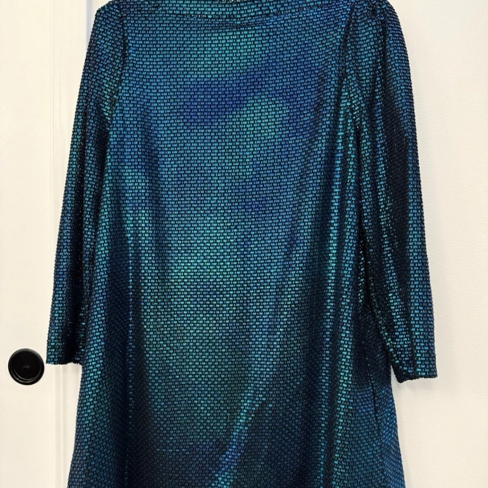 Free People Women's Turquoise and Black Shimmer Long Sleeve Mini Dress XS NWT - Picture 6 of 7